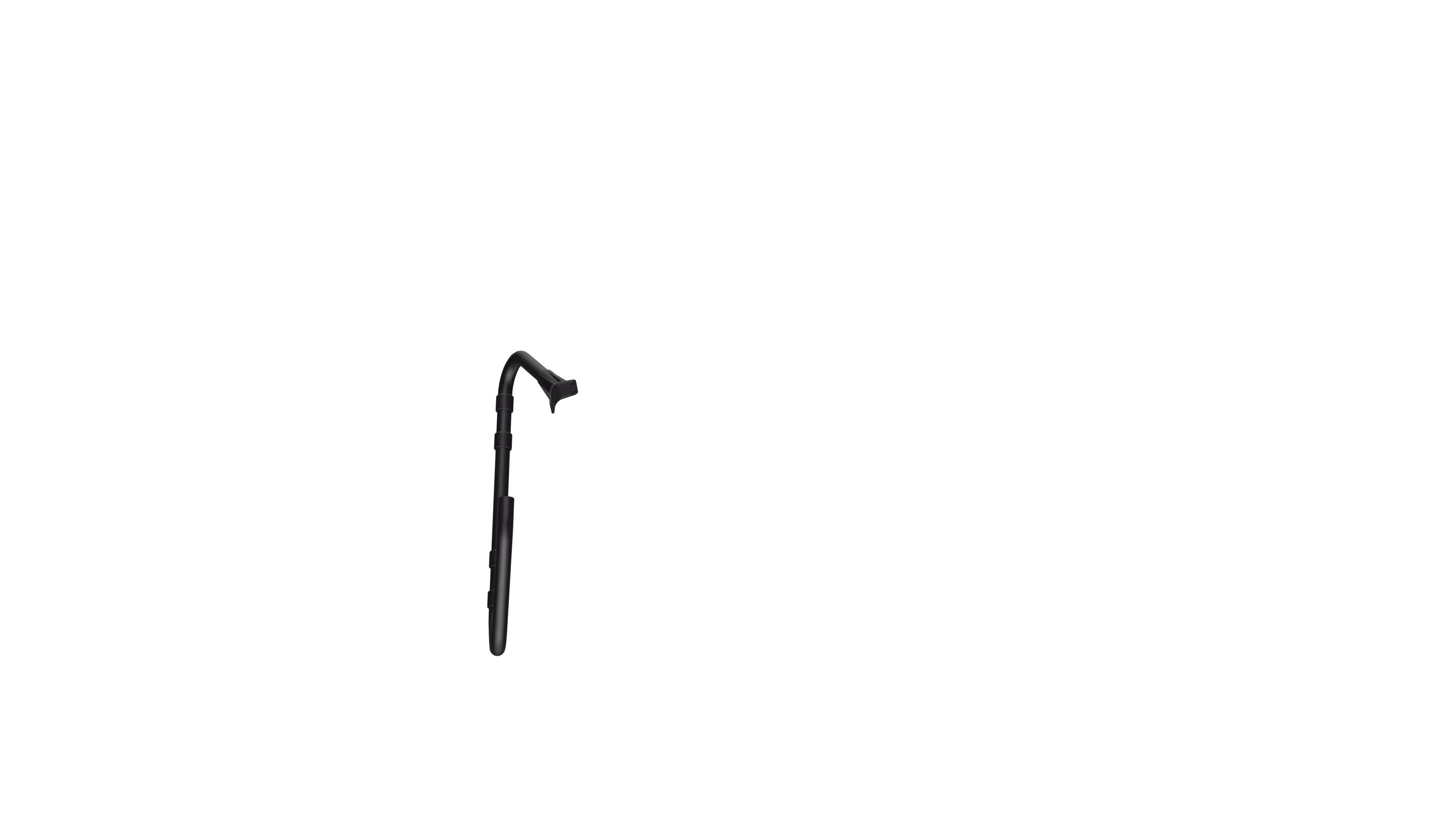 Black curved wall-mounted support arm bracket with adjustable components.
